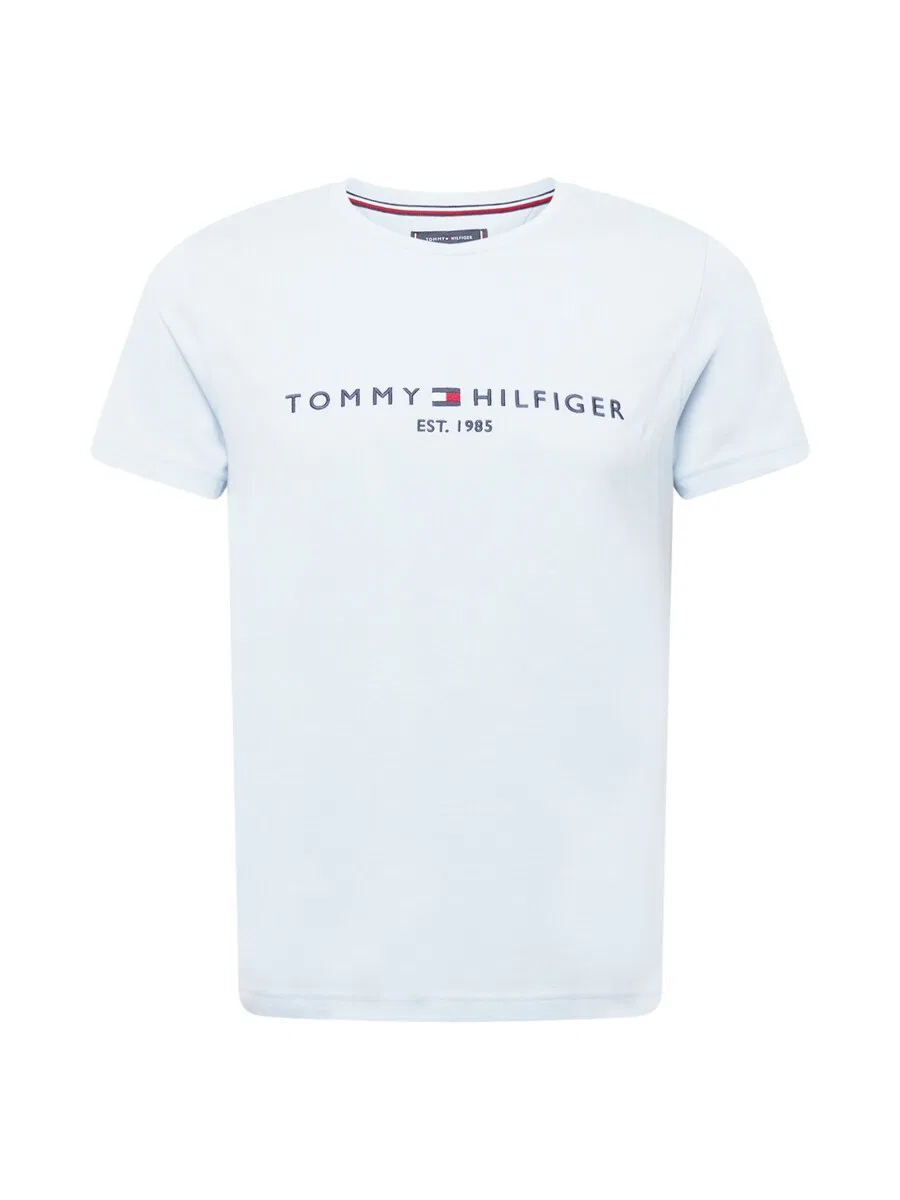 Рубашка TOMMY HILFIGER прямого кроя с вышивкой логотипа, приталенная, темно-синяя, светло-голубая