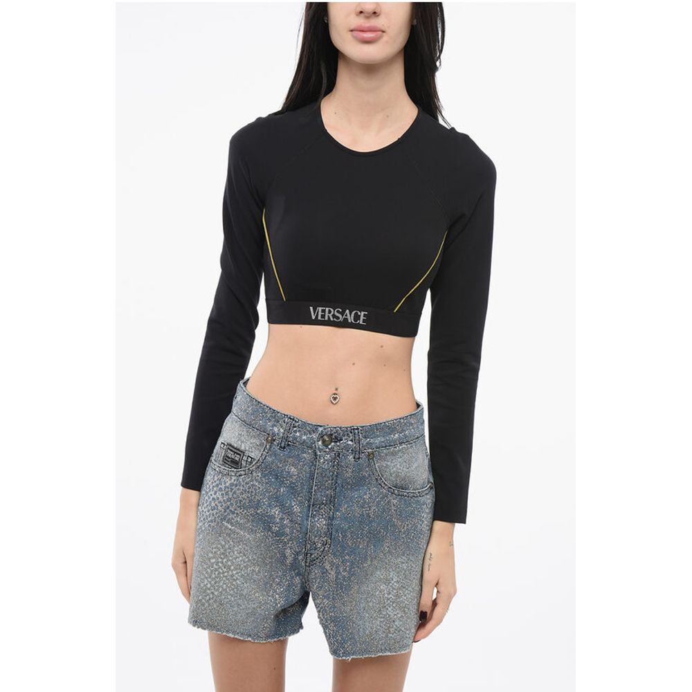 

Укороченный топ с логотипом на полосе Versace, Black