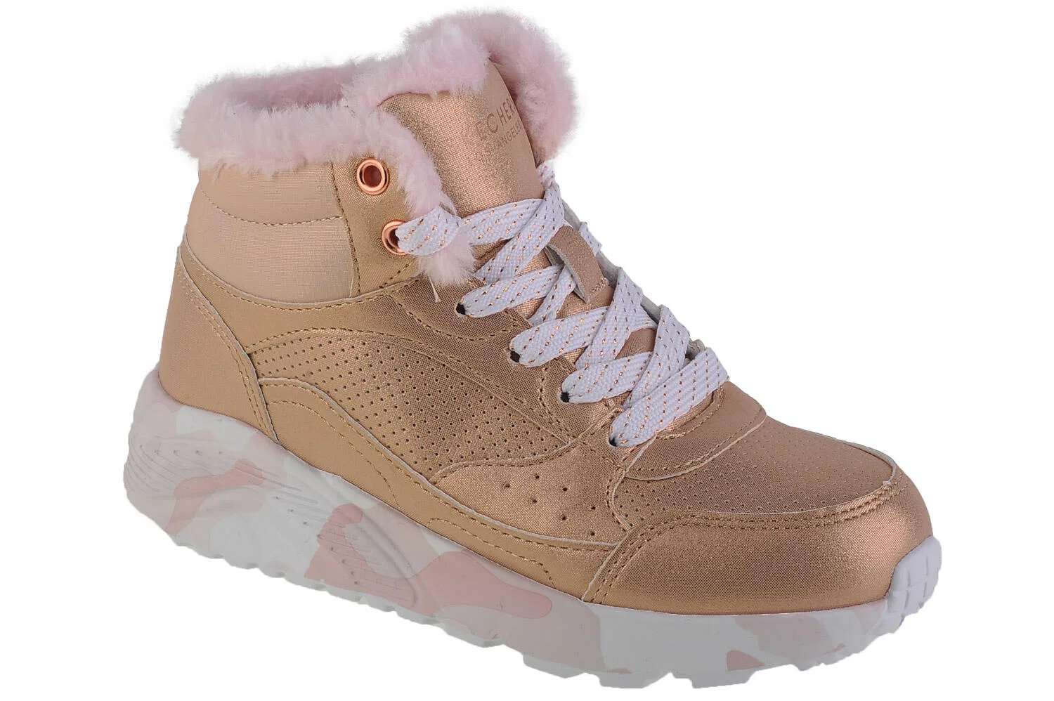 Детские кроссовки для девочек с технологией Air-Cooled Memory Foam Uno Lite Camo Dazzle Skechers, Gold Rosa