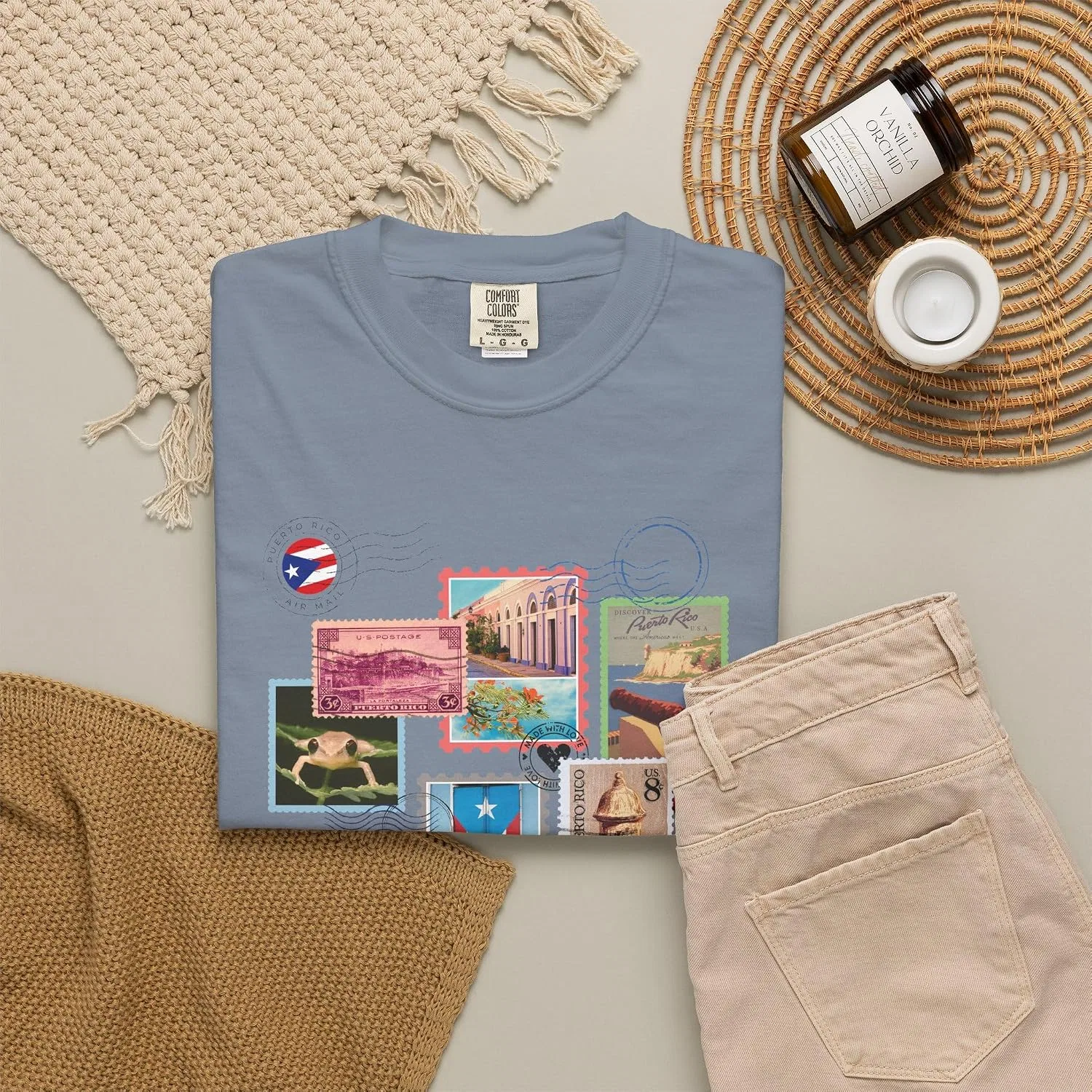 Мужская футболка с принтом Vintage Puerto Rico Stamp, Blue Jean — фото 3