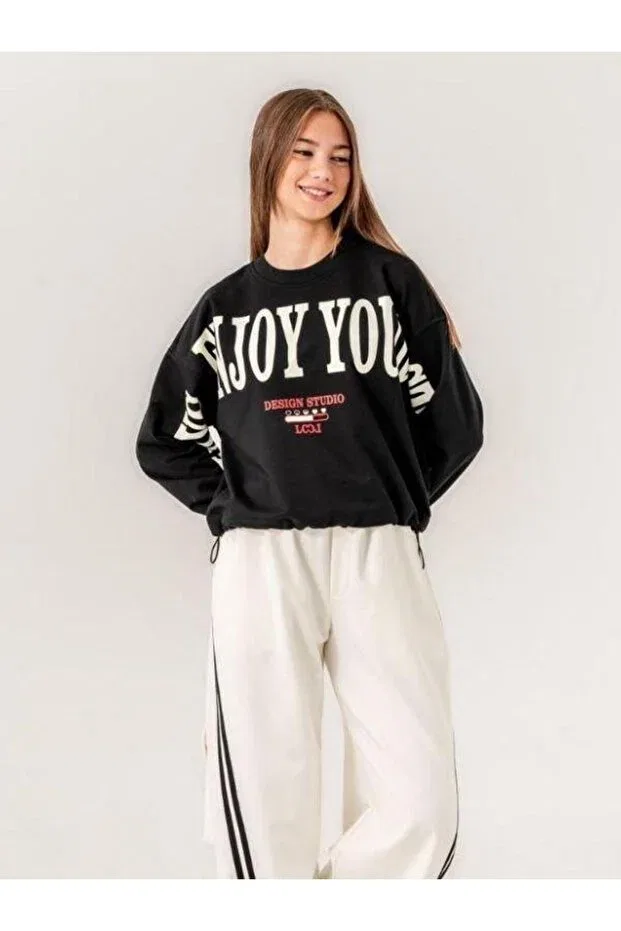 Детское худи для девочек с принтом Oversize Zekids, Black Ecrow — фото 3