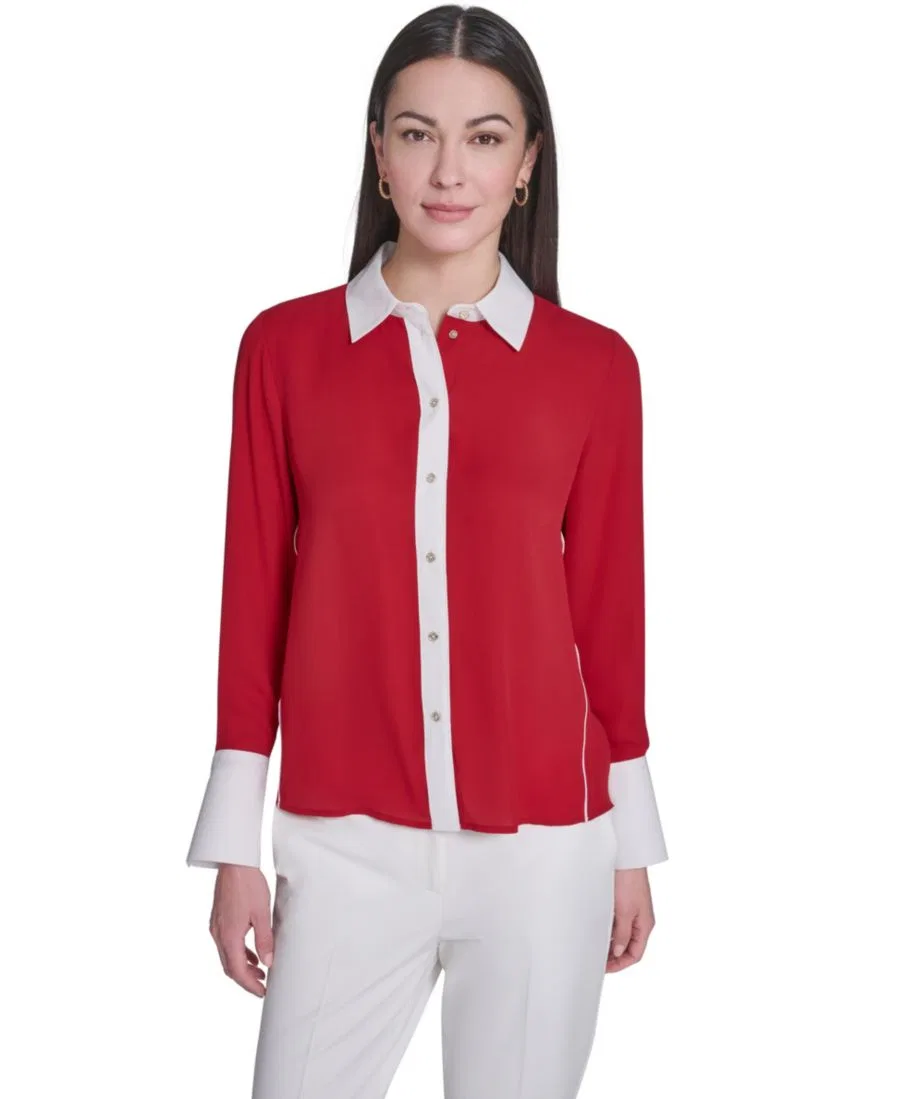 Женская приталенная рубашка на пуговицах с длинным рукавом Tommy Hilfiger, Scarlet Ivory