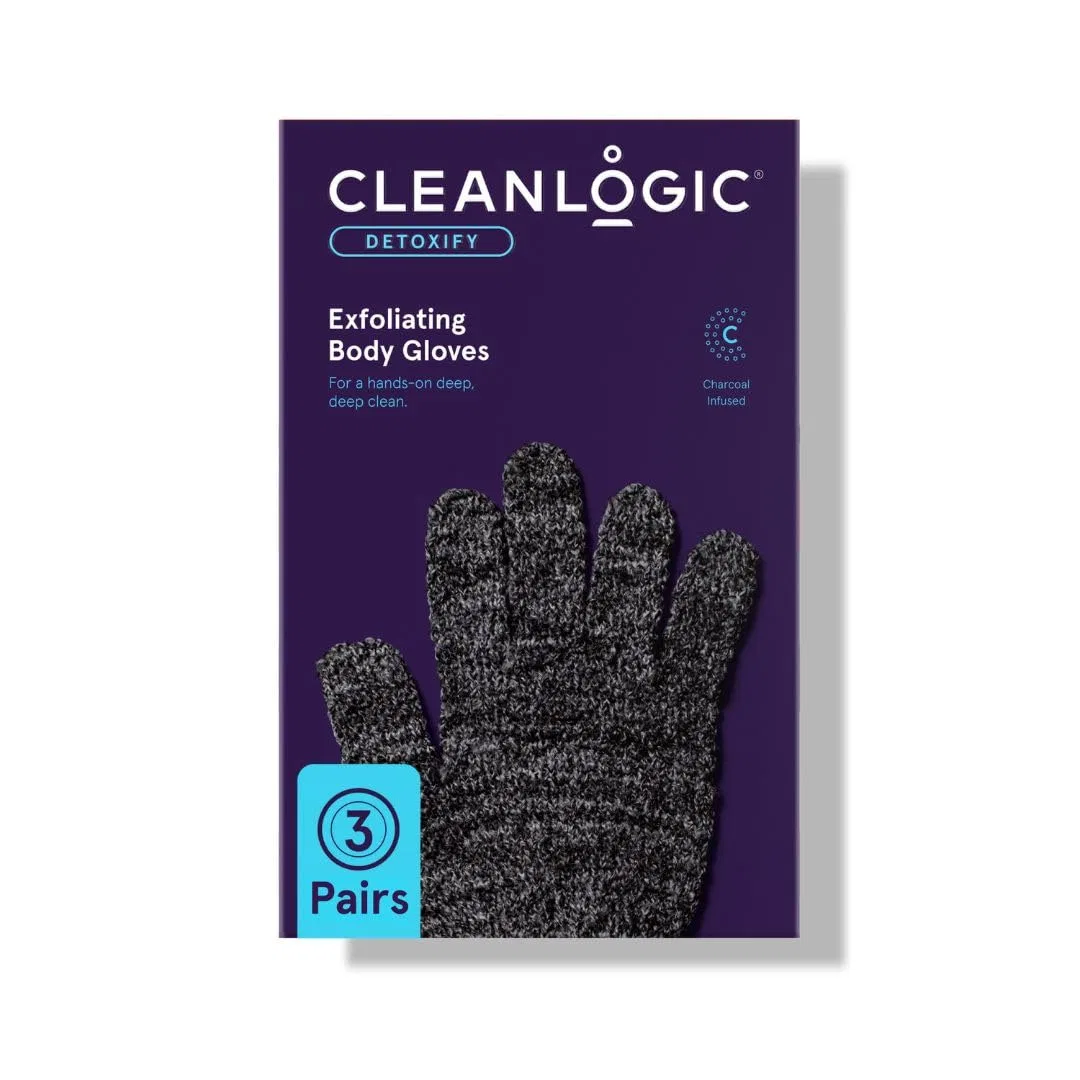 Эксфолирующие перчатки для тела с древесным углем Cleanlogic, набор 3 пары