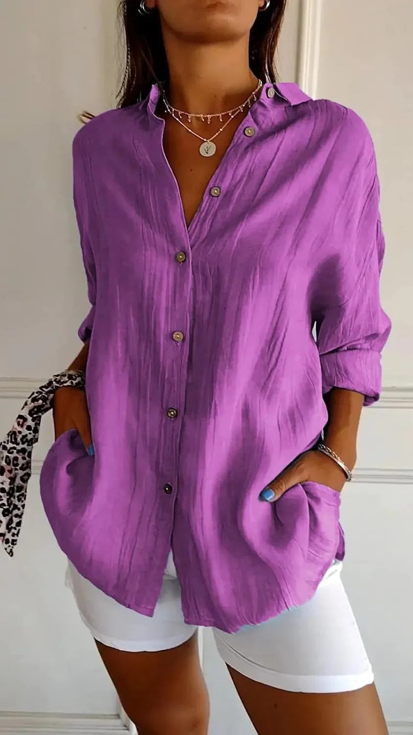 Женская рубашка с V-образным вырезом и длинным рукавом для пляжа, Purple — фото 2