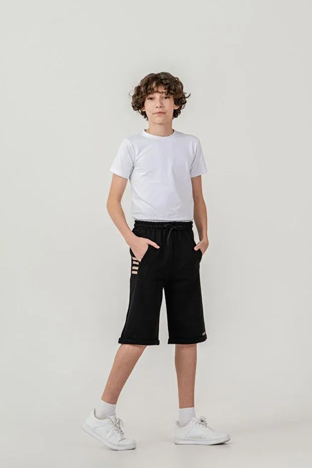 Детские шорты для мальчиков с принтом Champs printed sides 4-stripe Mışıl Kids, Black — фото 2