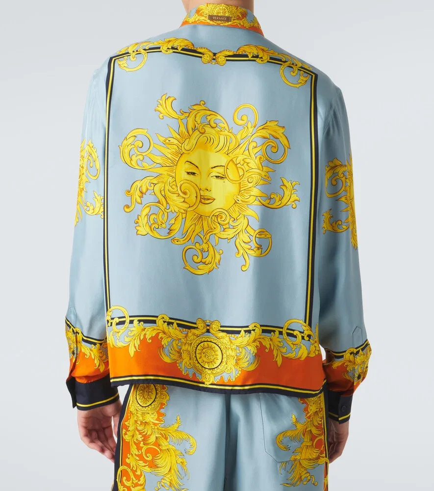 Шелковая рубашка с принтом Versace, мультиколор — фото 4