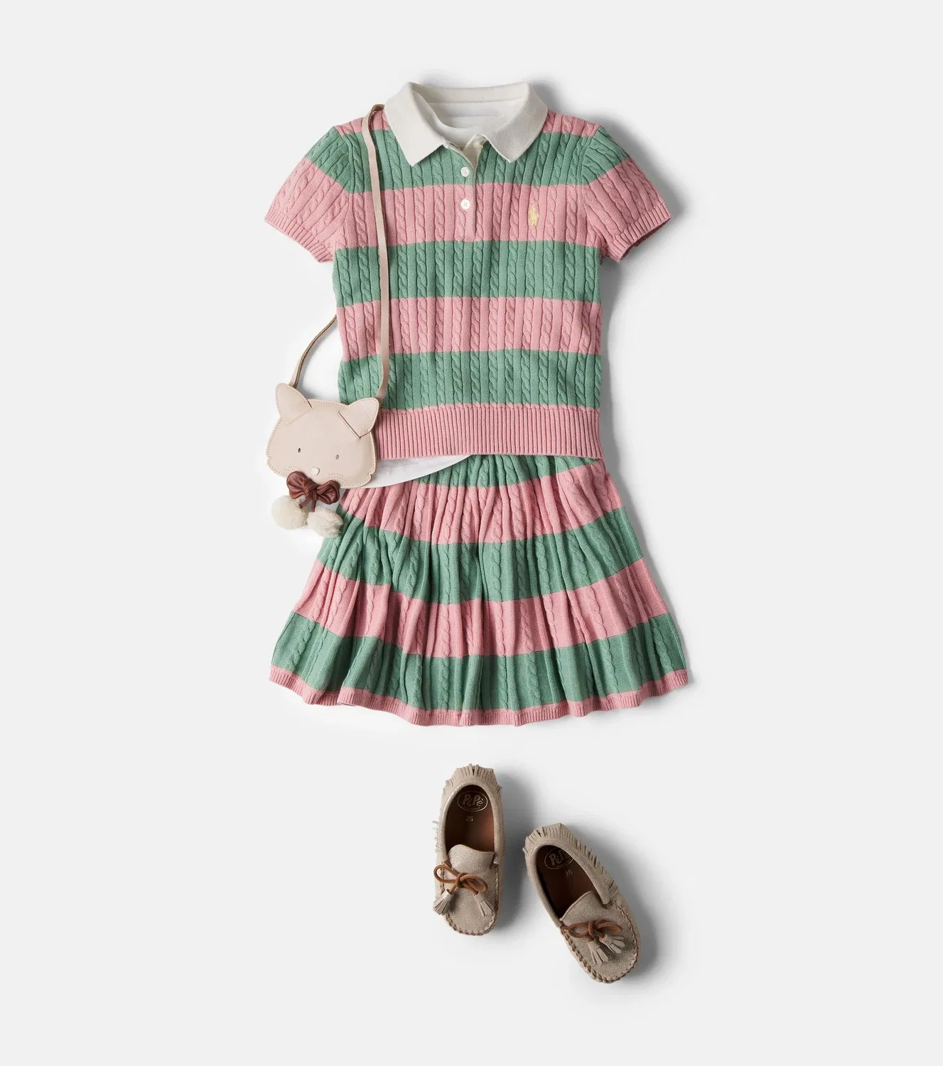 Комплект из свитера-поло и юбки с косами Polo Ralph Lauren Kids, розовый — фото 2