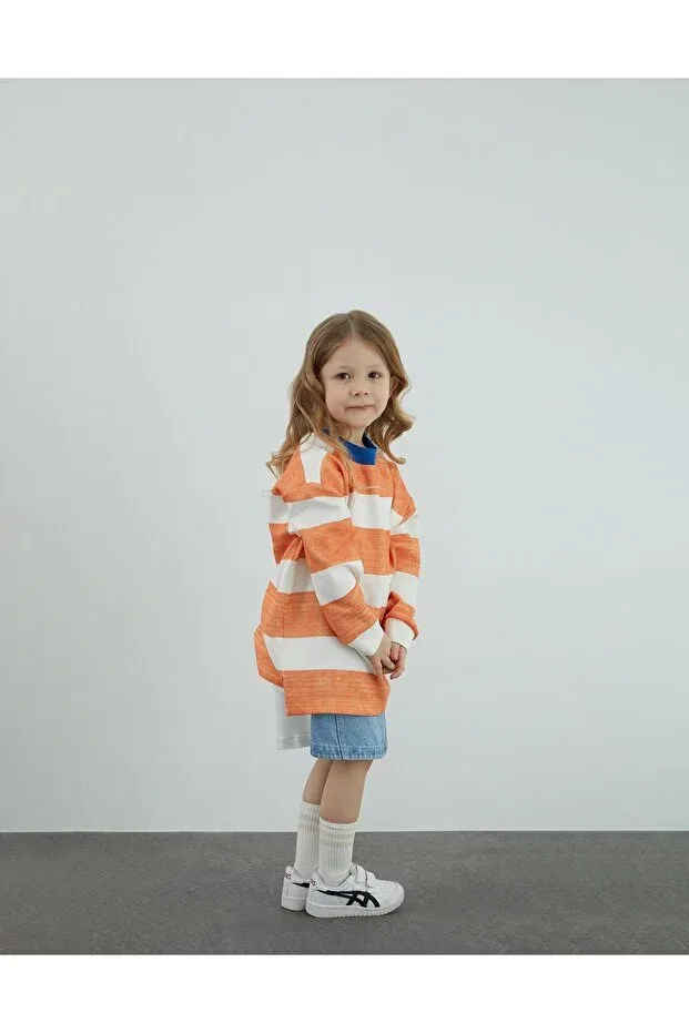 Детская футболка для девочек с длинным рукавом Line Print Long Sleeve Manimani, Mercan