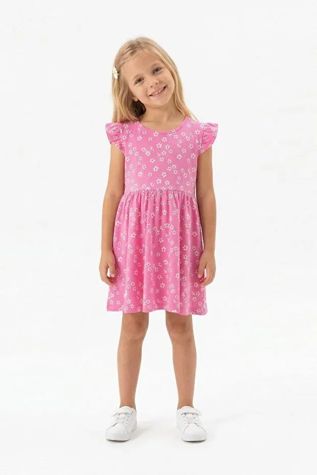 Детское платье для девочек с коротким рукавом-воланом Floral pattern butterfly sleeve girls' dress Bunny Hopp, Fuchsia — фото 2
