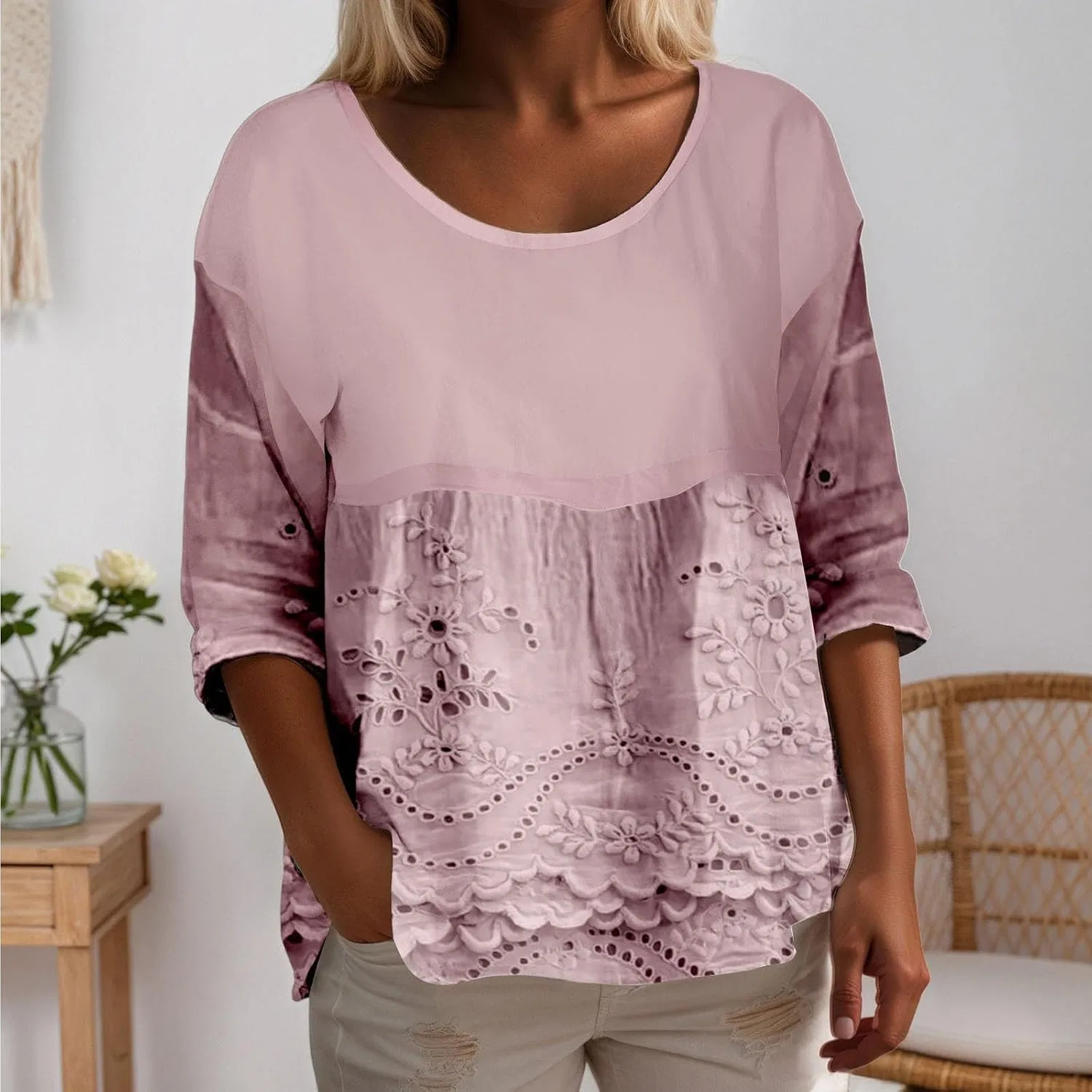 Женская блуза-туника свободного кроя с вышивкой, Retro Embroidered, зелёный — фото 2