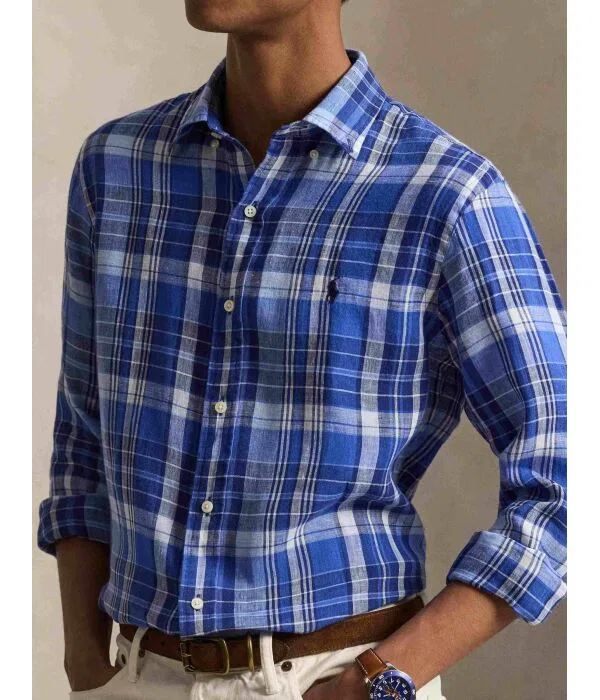 Мужская рубашка из льна Polo Ralph Lauren, Blu Marino — фото 4