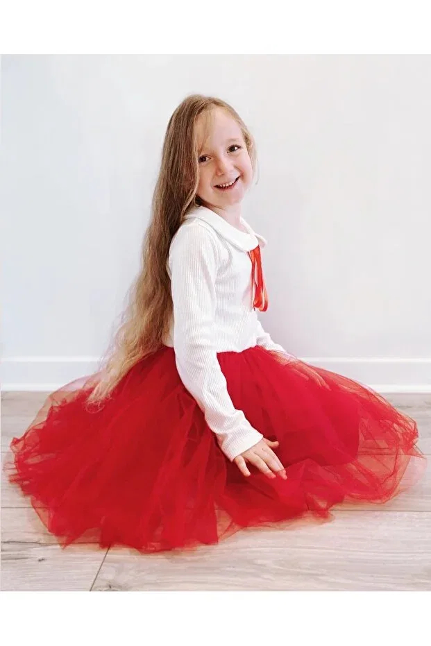 Детское платье для девочек с принтом Perla long sleeve girl's princess fluffy tutu dress baby collar flexible lycra Şirin Şeyler Butiği, Red-White — фото 3