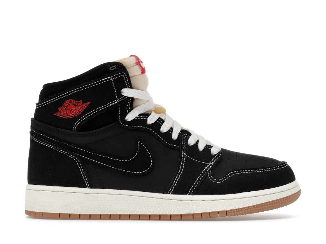 Детские кроссовки с замшей Jordan 1 Retro High OG Flight Club Jordan, Black/Sail/Gum Medium Brown/University Red