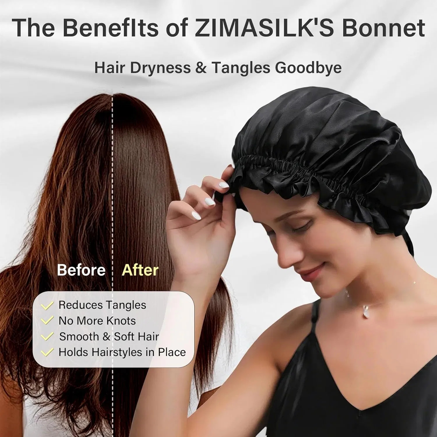 Шапочка для душа ZIMASILK из 100% мульберового шелка, 1 шт, Black — фото 3
