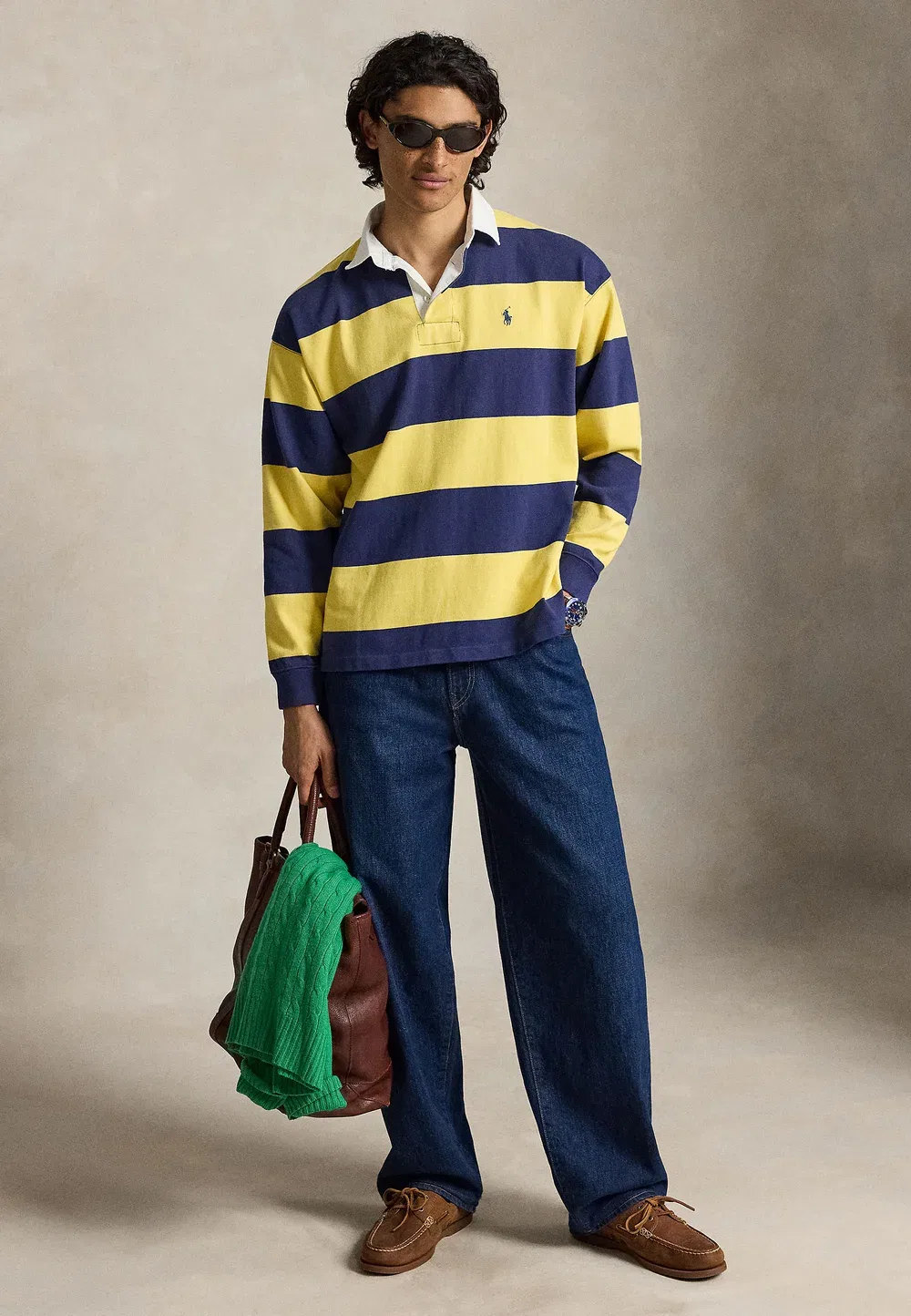 Полосатая регбийная рубашка большого размера - поло Polo Ralph Lauren, Yellow/Blue — фото 2