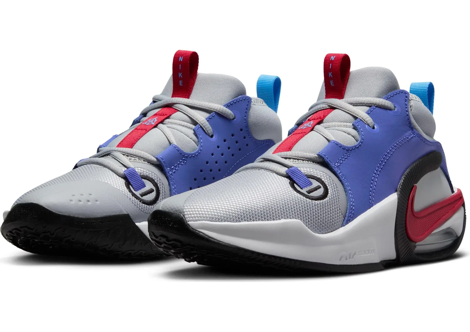Детские баскетбольные кроссовки для мальчиков с высоким берцем NIKE Air Zoom Crossover 2 NIKE, Wolf Grey Gym Red Black University Blue — фото 2
