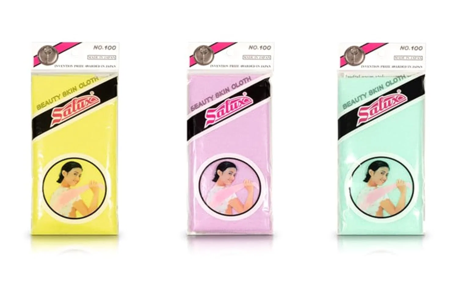 Мочалка для тела, Nylon, Salux, 3 шт, Желтый, Фиолетовый, Зеленый