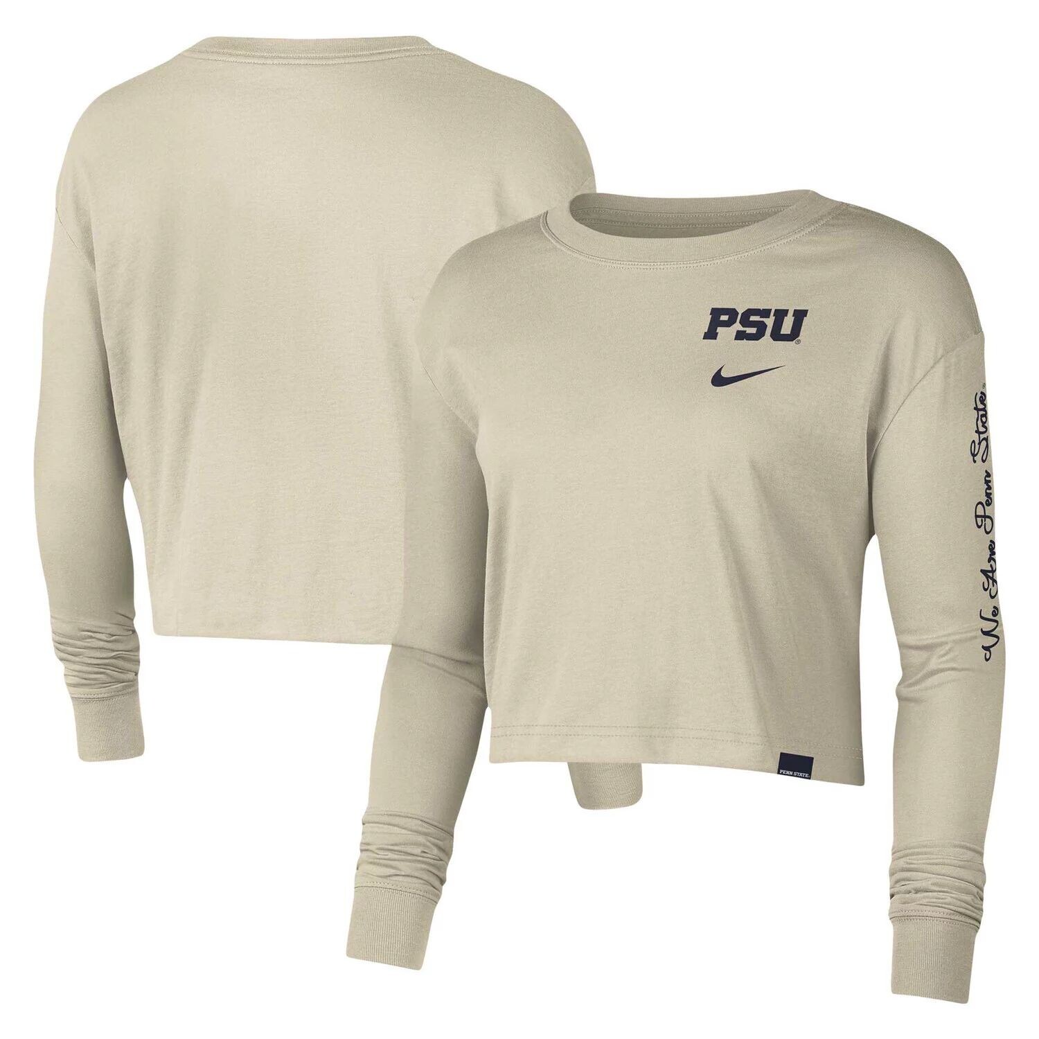 

Женский кремовый укороченный топ с длинными рукавами Nike Penn State Nittany Lions Varsity Letter Nike