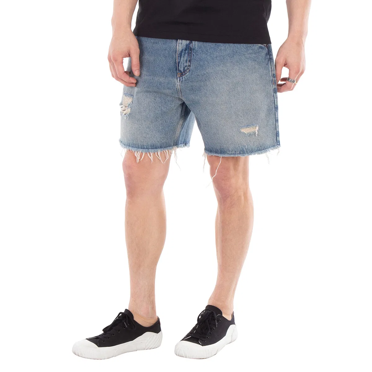 Шорты джинсовые с потертостями Ripped Cotton Denim Jean Shorts Balmain, Blue — фото 3