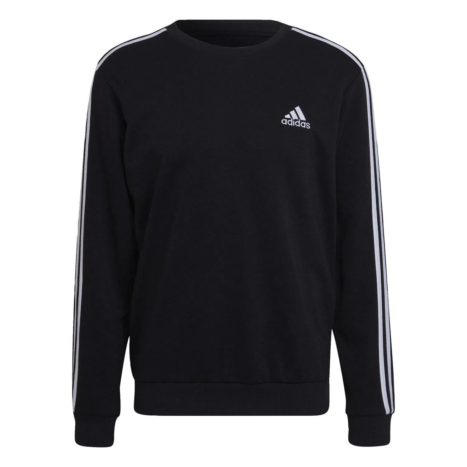 Мужской хлопковый свитшот Adidas Essentials French Terry 3-Streifen Sweatshirt, Черный Белый — фото 2