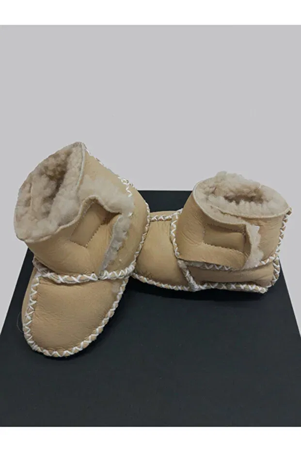 Детские пинетки для девочек и мальчиков из натуральной кожи Tuğbiş, Dark Beige