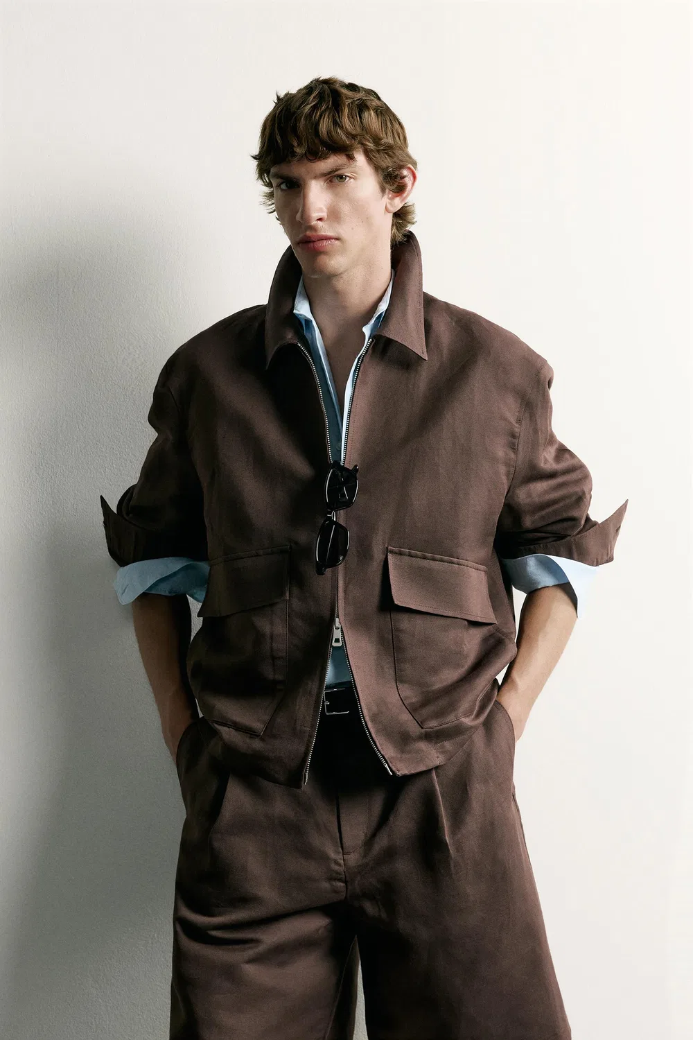 Рубашка свободного кроя из льна и хлопка. ZARA, Brown — фото 2