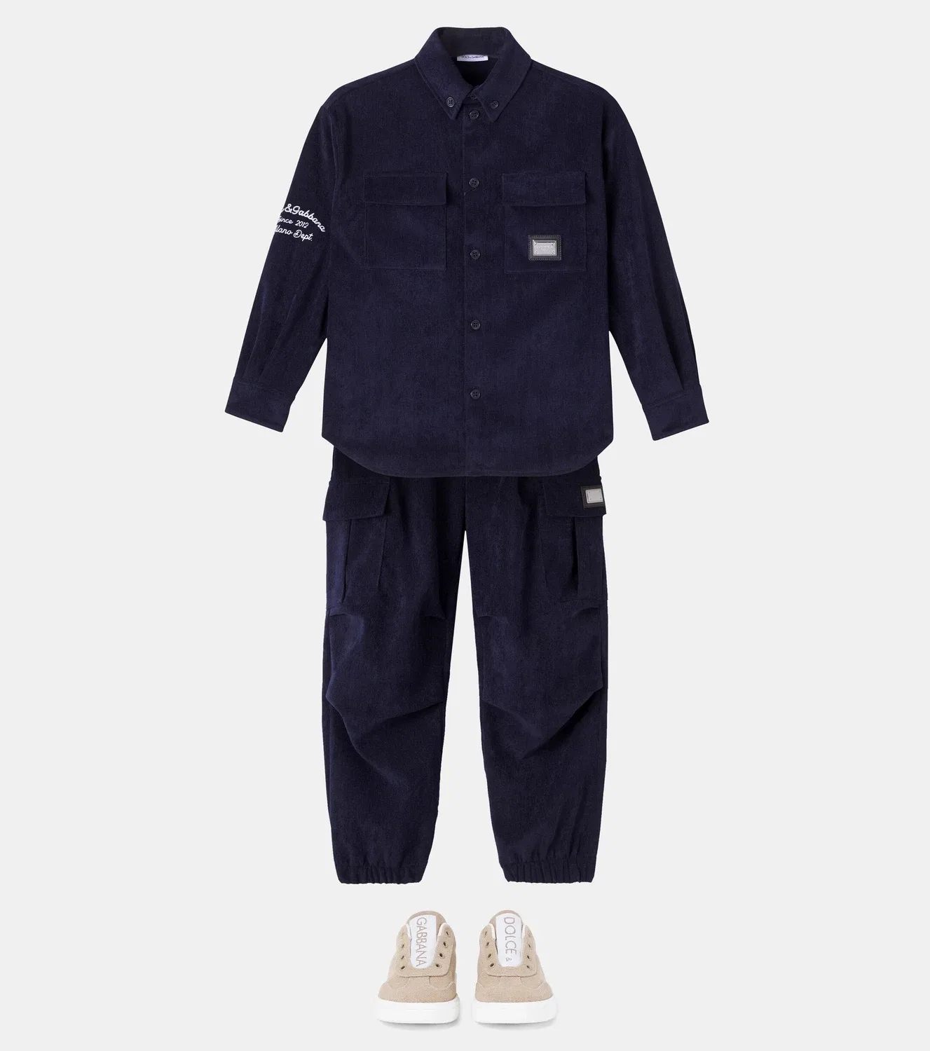 Вельветовые брюки карго с логотипом Dolce&Gabbana Kids, синий — фото 2