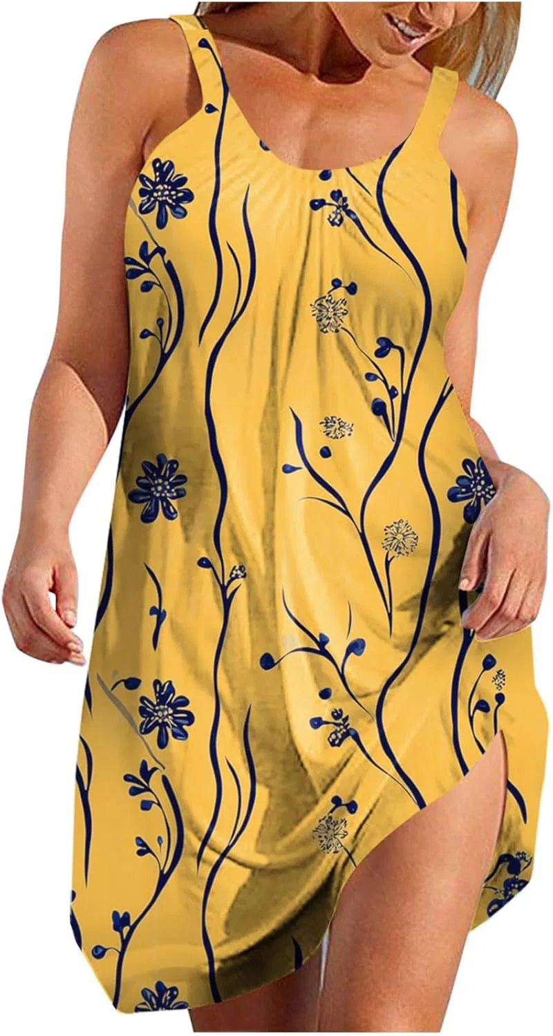 Женское летнее мини-платье с V-образным вырезом Boho, Yellow