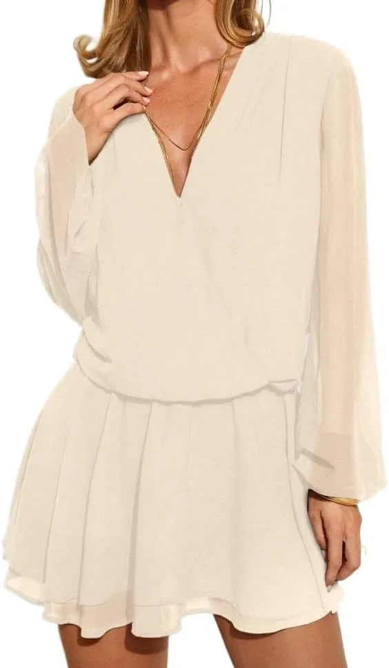 Женское повседневное платье A-силуэта короткое Long Sleeve, Apricot