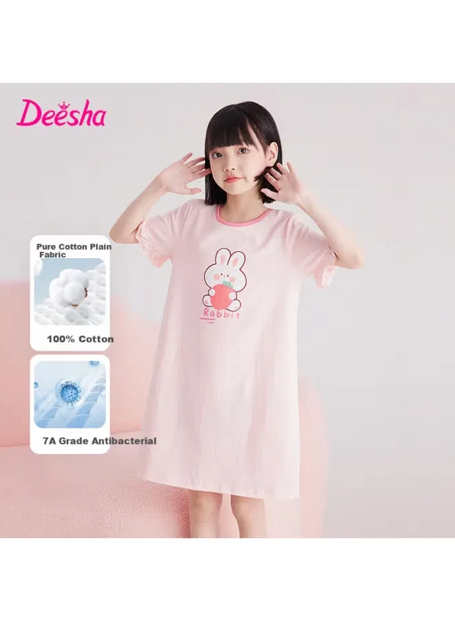Платье-ночная сорочка хлопковая с принтом для девочки Deesha, сиреневая