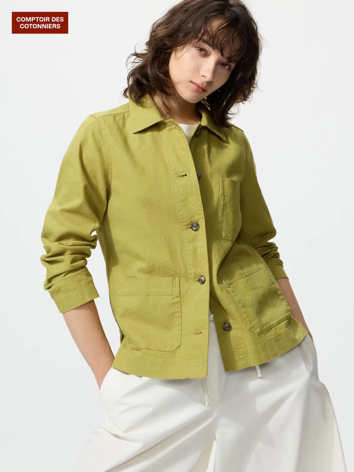 Куртка Uniqlo, льняная хлопковая, оливковый