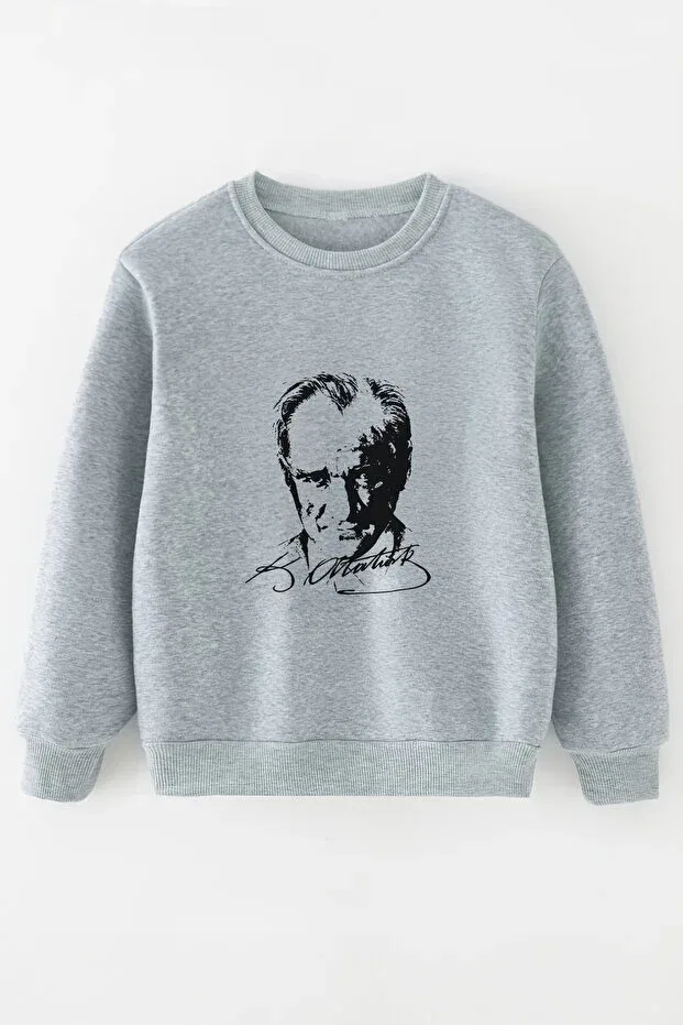 Детская толстовка для мальчиков с принтом New Season Cep Mustafa Kemal Atatürk Printed Oversize Kids Sweatshirt Myada, Gray