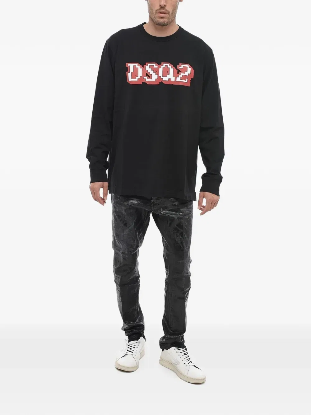 Футболка из хлопка с длинным рукавом и логотипом Dsquared2, черный — фото 2