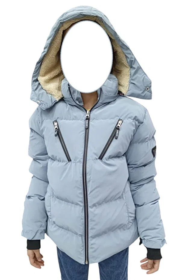 Детское пальто для мальчиков и девочек с капюшоном cross-zipper model Irem Çocuk Giyim, Ice Blue — фото 3