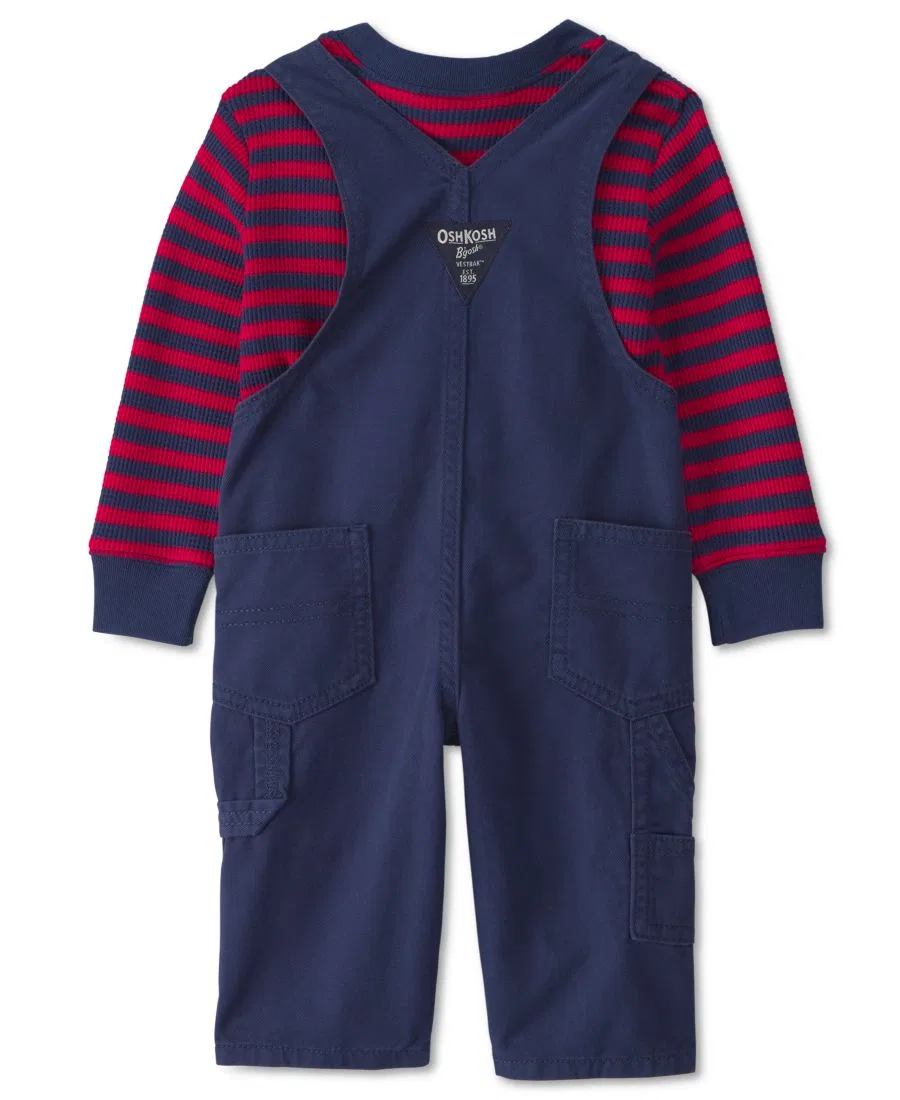 Комплект из лонгслива с полосками и комбинезона из твила Osh Kosh, Blue/Red — фото 2