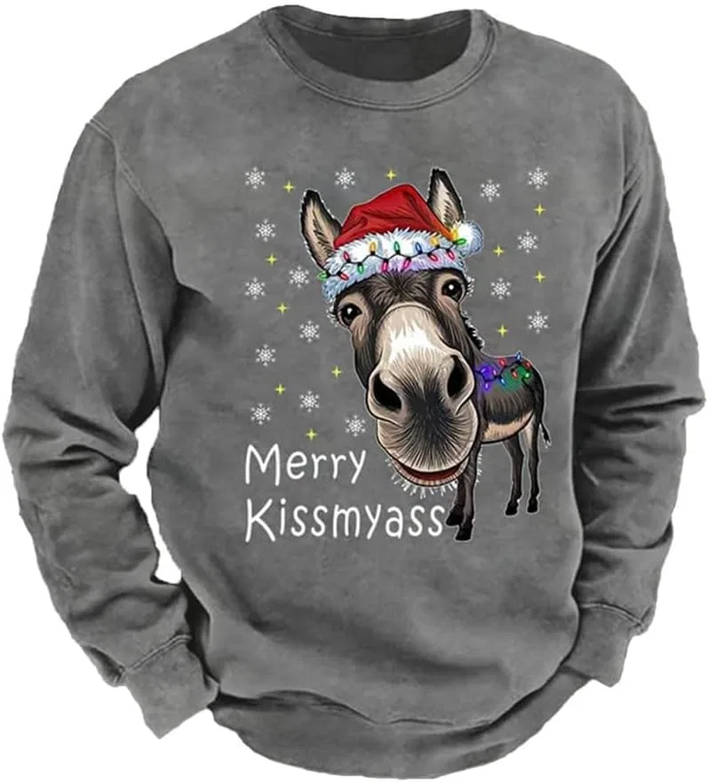 Мужской свитшот с принтом Merry Kissmyass, серый