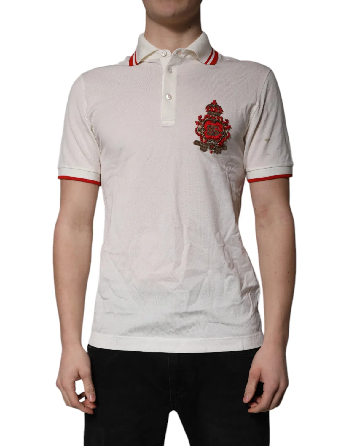 Мужское поло с вышивкой логотипа Dolce & Gabbana, White and Red
