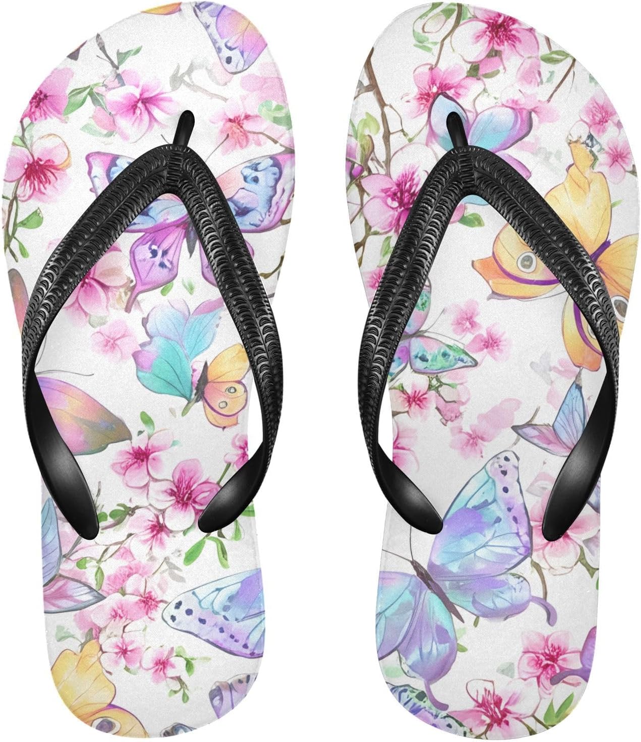 

Вьетнамки с белыми бабочками и цветами сакуры, пляжные шлепанцы с резиновой подошвой, нескользящие летние тапочки для женщин и мужчин Sinestour