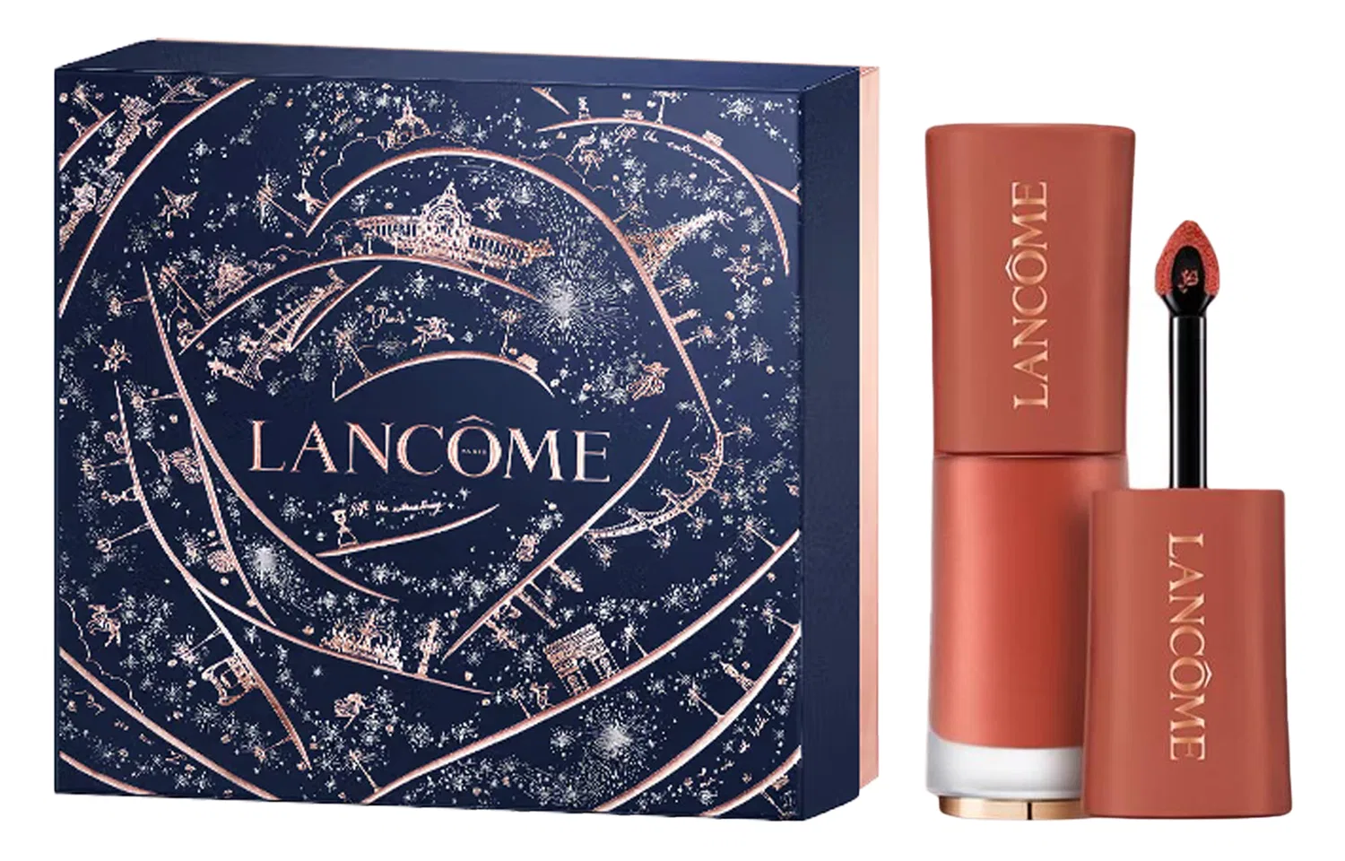 Женский матовый жидкий блеск для губ с увлажнением, оттенок French Naked Tea, LANCOME, Paris Starry Night Box, 6 мл, Черный