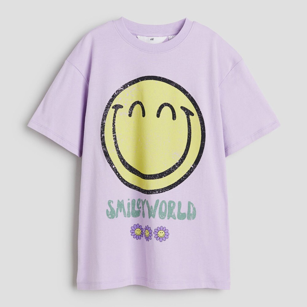 

Футболка H&M Kids Oversized Printed SmileyWorld, сиреневый, Фиолетовый, Футболка H&M Kids Oversized Printed SmileyWorld, сиреневый