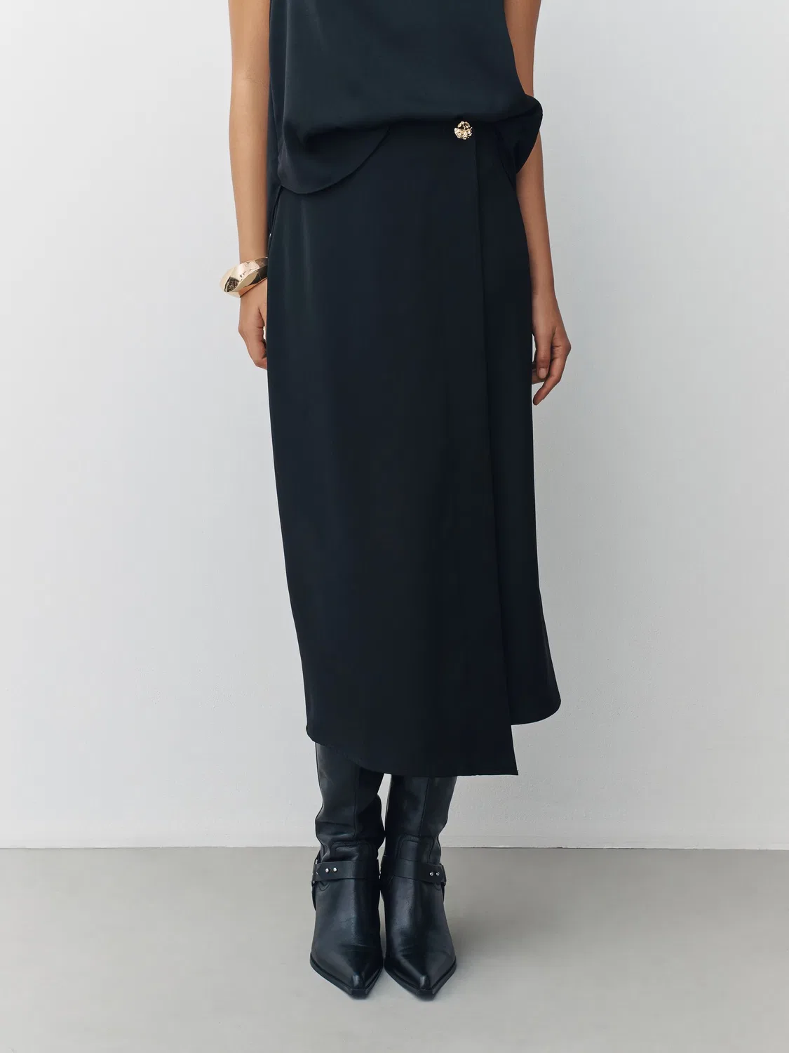Юбка миди с запахом Black Midi Wrap Skirt Next, черный