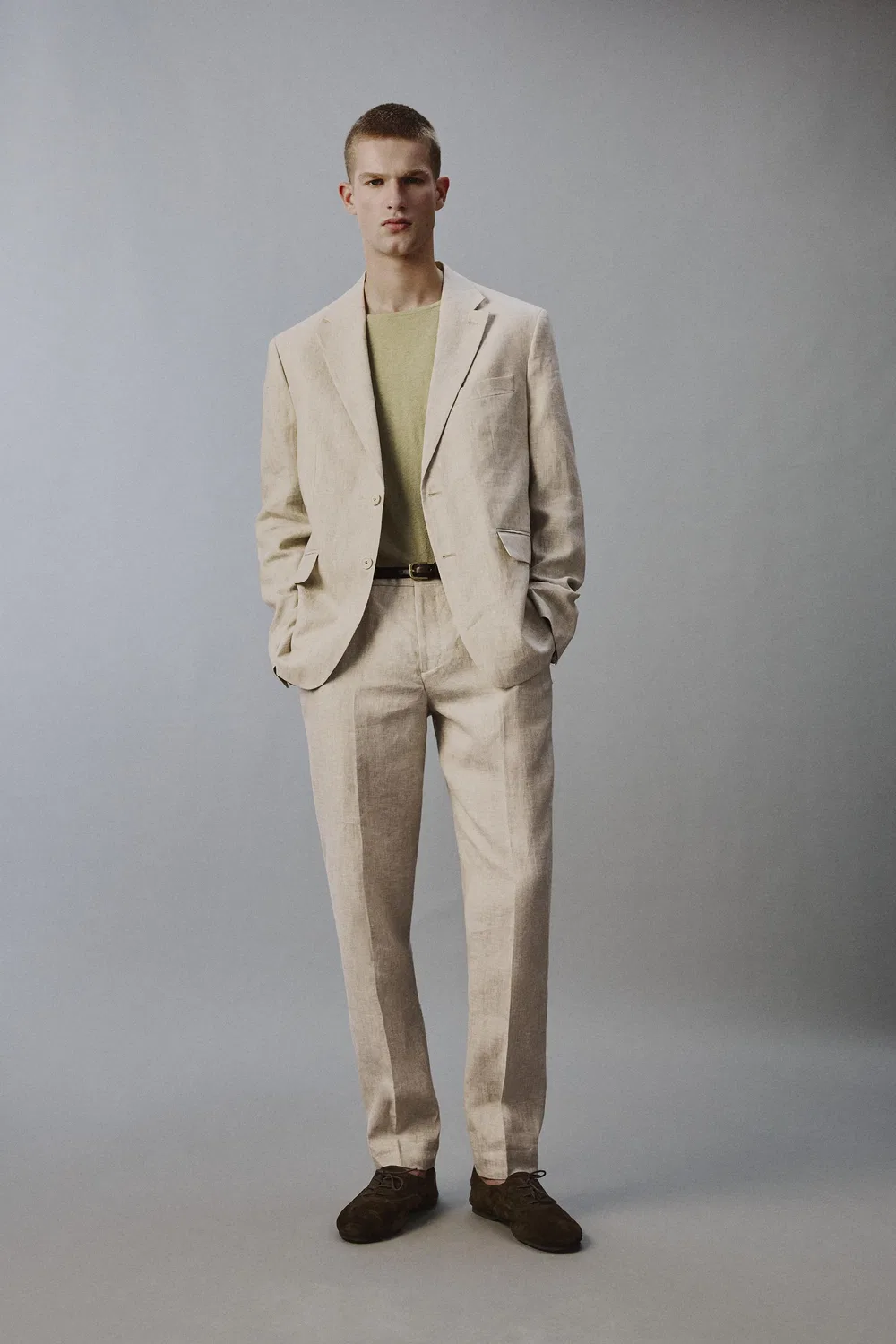 Брюки от костюма из 100% льна ZARA, Light Beige