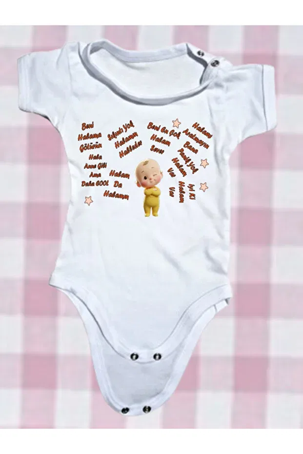 Детское боди для новорожденных с принтом Gift Family Series 8 Still Themed With Writing Printed Nsr Tasarım, White