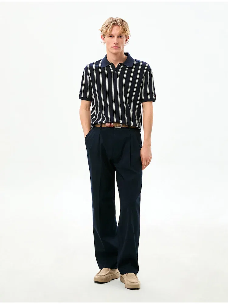 Свитер с поло, вертикальная полоска, модель T12G0KPN200MT1C1G TOMMY HILFIGER, Navy — фото 3
