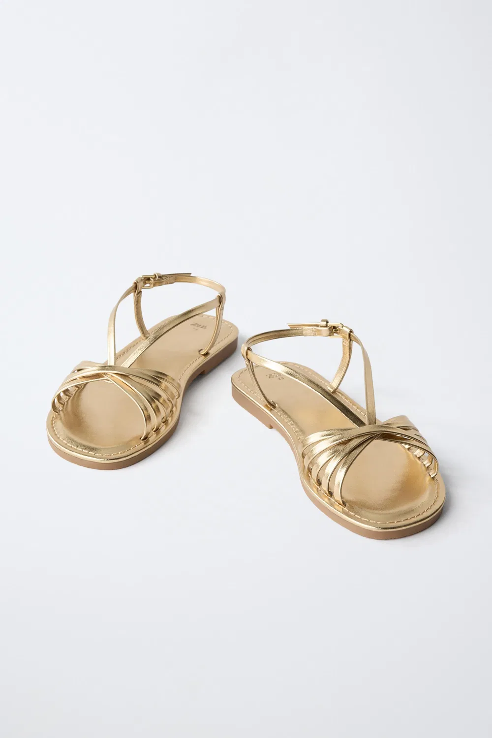 Сандалии с металлическими ремешками ZARA, Gold — фото 3