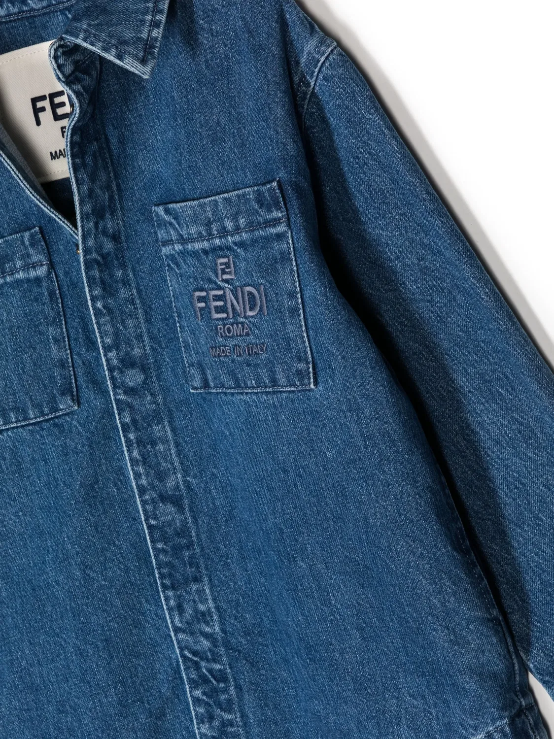 Денимовая куртка с вышитым логотипом FENDI, океанская синь — фото 3