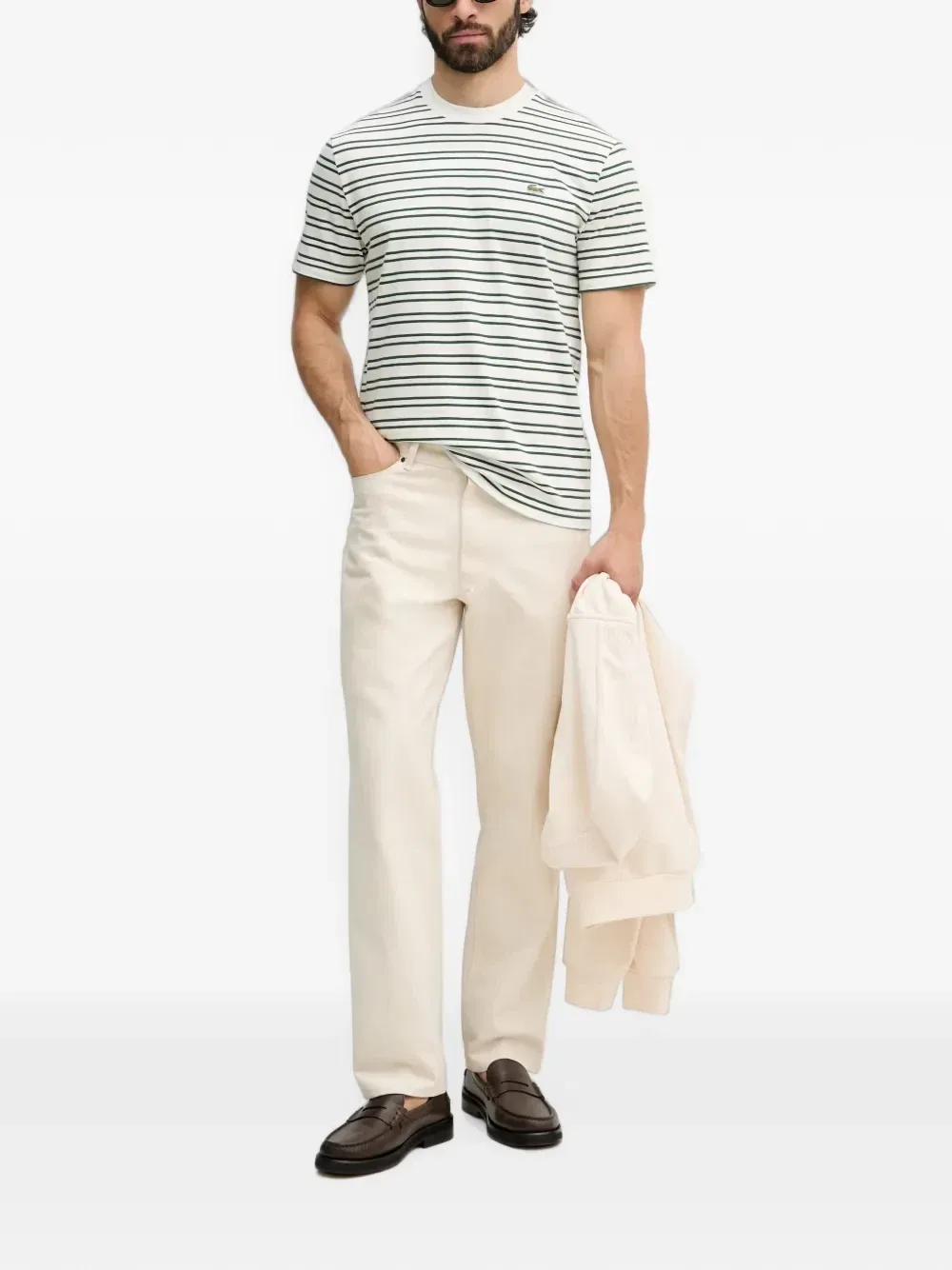 Полосатая футболка с логотипом Lacoste, белый — фото 2