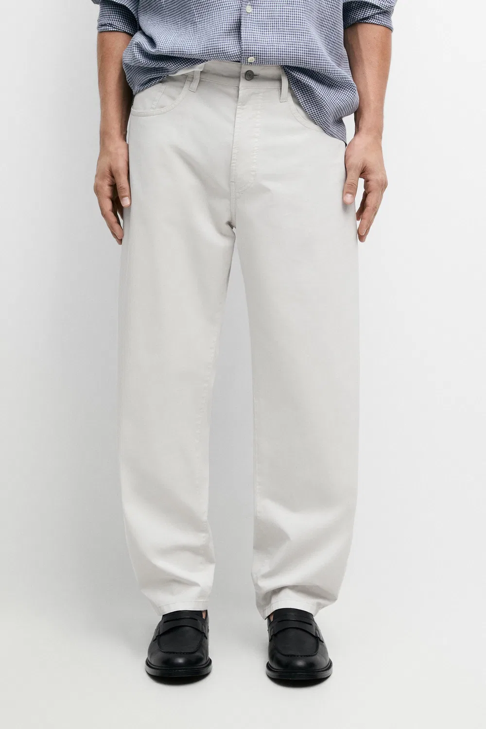 Брюки Massimo Dutti Barrel Fit Poplin Denim-Effect, серо-бежевый