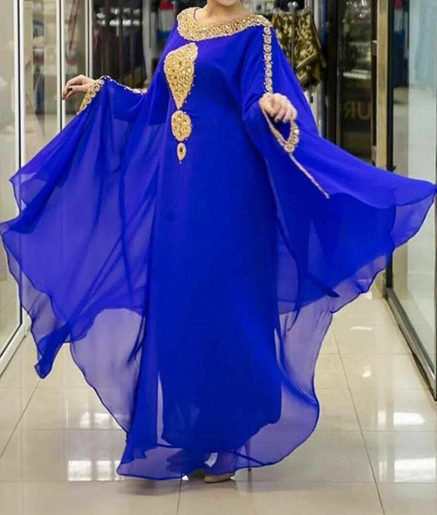 Женское кафтан-абайя с вышивкой бабочка ADIBA CREATION, Royal Blue — фото 2