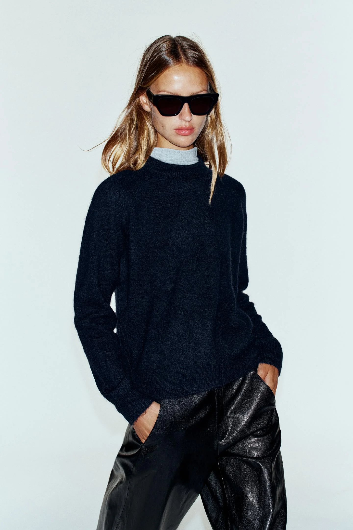 Джемпер Zara Con Lana Y Alpaca, темно-синий